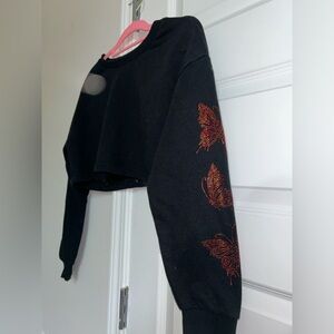 Black sparkly butterfly sweater crop top